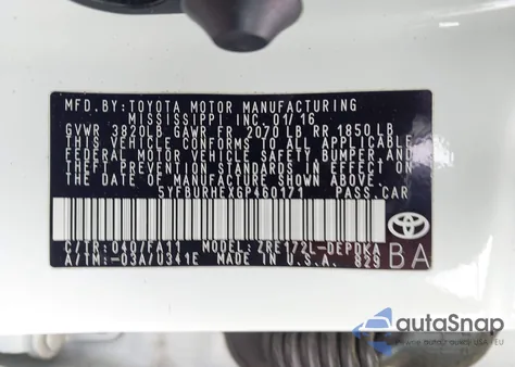 2016 Toyota Corolla L from USA, damaged, VIN 5YFBURHEXGP460171
